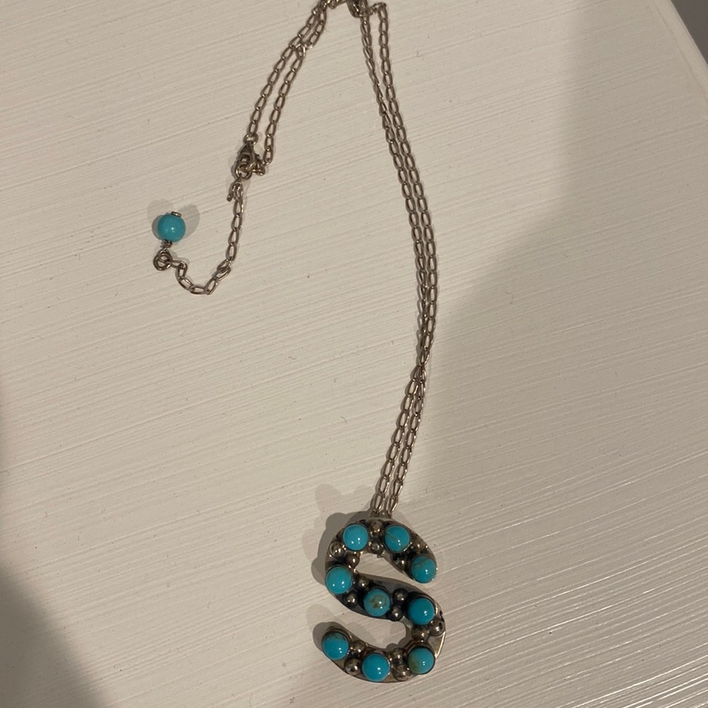 Sterling silver S with Turquoise.